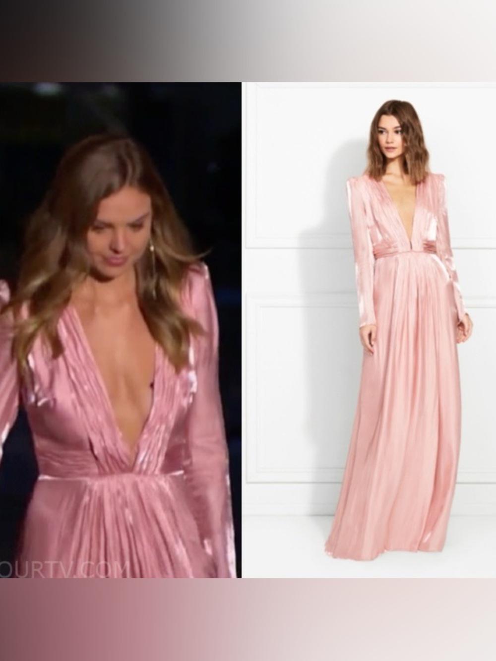 Rachel Zoe Rosalie blush Pink Satin V-Neck shimmer  Maxi Dress